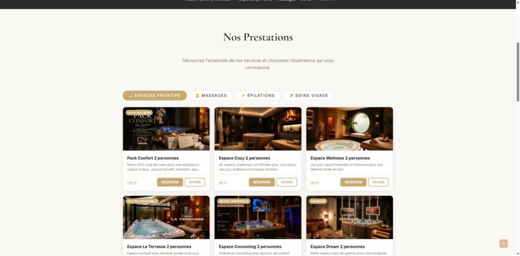 Module de réservation en ligne du Spa Zen Eden, développé sur mesure par ALMA