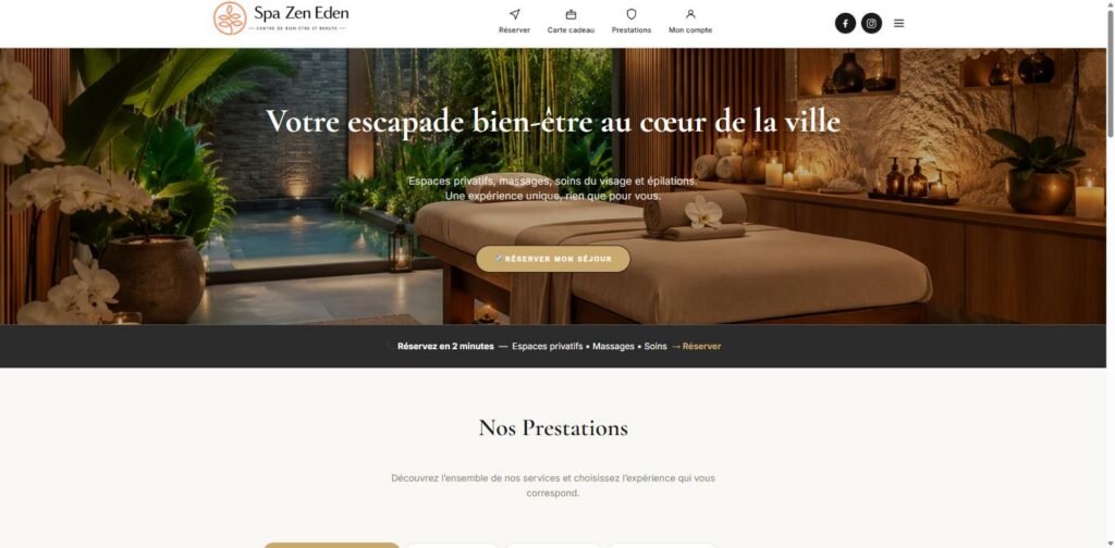 Page d'accueil du site du Spa Zen Eden à Mouscron, conçu par ALMA Global Agency